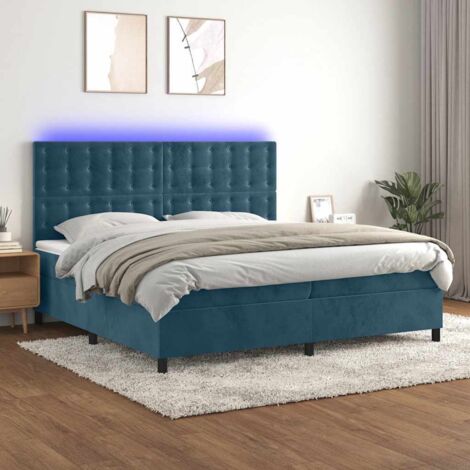 Sommier tapissier matelas et LED,Ensemble Sommier + Matelas pour Lit adulte Bleu foncé 200x200 cm Velours -BV91128