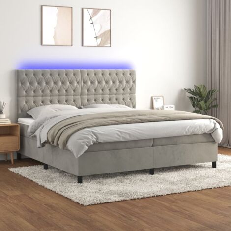 Sommier tapissier matelas et LED,Ensemble Sommier + Matelas pour Lit adulte Gris clair 200x200 cm Velours -BV49861