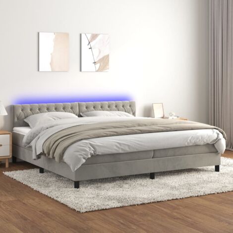 Sommier tapissier matelas et LED,Ensemble Sommier + Matelas pour Lit adulte Gris clair 200x200 cm Velours -BV82077