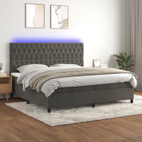 Sommier tapissier matelas et LED,Ensemble Sommier + Matelas pour Lit adulte Gris foncé 200x200 cm Velours -BV10484