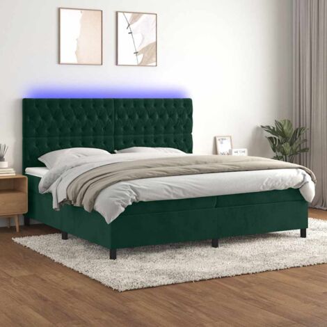 Sommier tapissier matelas et LED,Ensemble Sommier + Matelas pour Lit adulte Vert foncé 200x200 cm Velours -BV79860