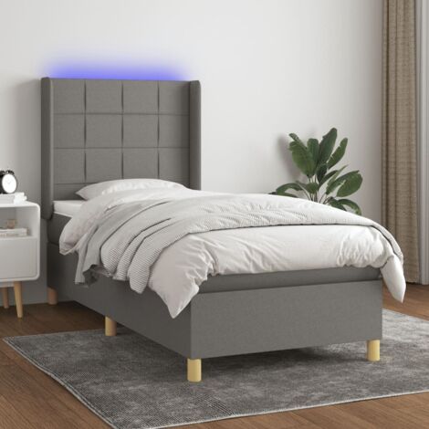Sommier Tapissier + Matelas + LED,Lit adulte Simple Durable Gris foncé 90x190cm Tissu -72878