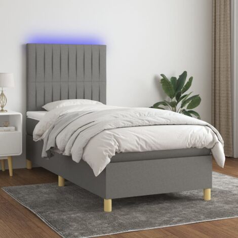 Sommier Tapissier + Matelas + LED,Lit adulte Simple Durable Gris foncé 90x200cm Tissu -56993