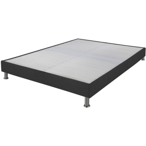 Sommier tapissier + pieds Omega Gris 3 140x200 Lattes bois - H.15 cm - Made in France