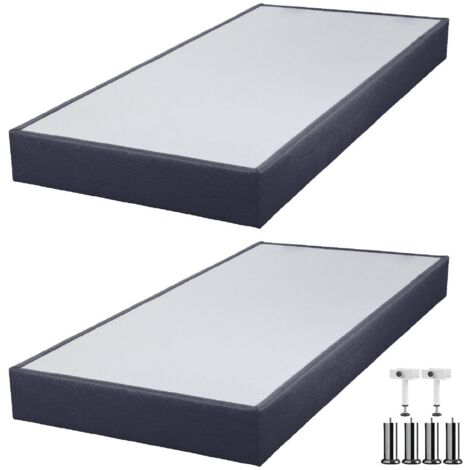 Sommier tapissier + pieds SP18 Volcan 2x80x200 Lattes bois massif - H.18 cm