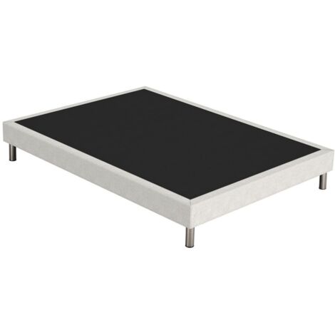 Sommier tapissier + pieds SR15 beige 140x190 Lattes bois massif - H.15 cm