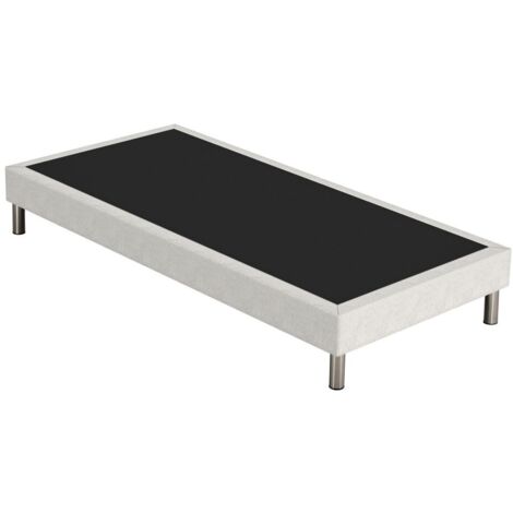 Sommier tapissier + pieds SR15 beige 90x200 Lattes bois massif - H.15 cm