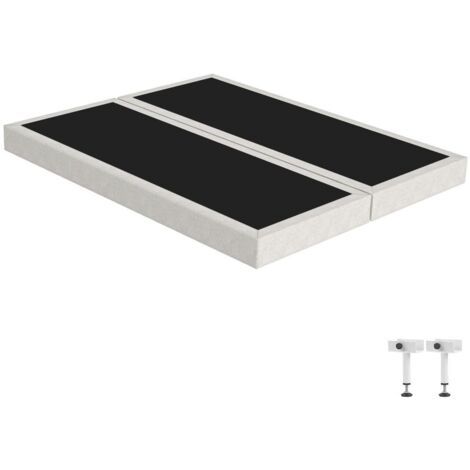 Sommier tapissier SR15 beige 2x80x200 Lattes bois massif - H.15 cm - Made in France