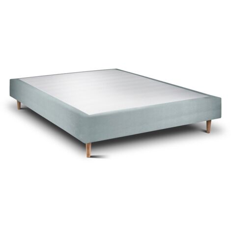Sommier Tapissier Velours Gris bleuté 150x200 H35cm