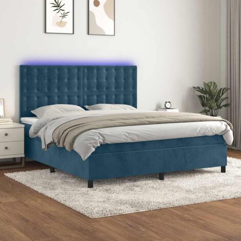 Sommier tapissier,Cadre de Lit adulte + Matelas à ressorts + LED Bleu foncé 160x200 cm Velours -62757