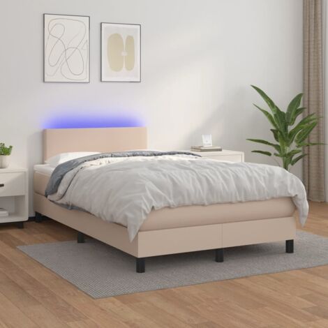 Sommier tapissier,Cadre de Lit adulte + Matelas à ressorts + LED Cappuccino 120x200 cm Similicuir -62614