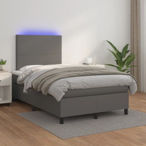Sommier tapissier,Cadre de Lit adulte + Matelas à ressorts + LED Gris 120x200 cm Similicuir -63028