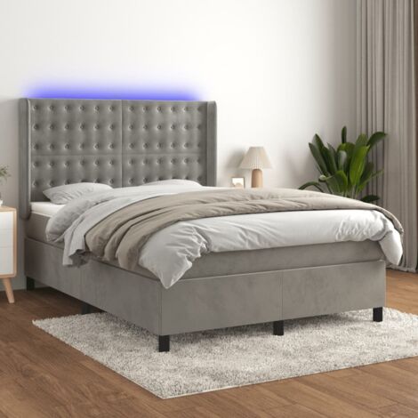 Sommier tapissier,Cadre de Lit adulte + Matelas à ressorts + LED Gris clair 140x190 cm Velours -99060