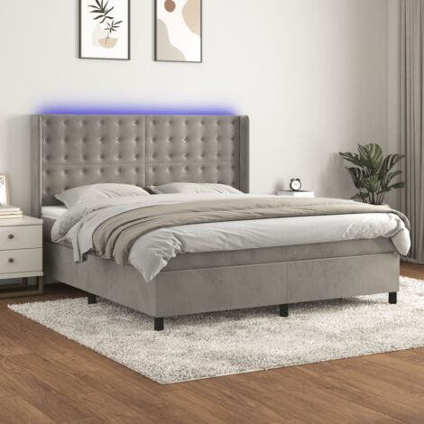 Sommier tapissier,Cadre de Lit adulte + Matelas à ressorts + LED Gris clair 160x200 cm Velours -17844