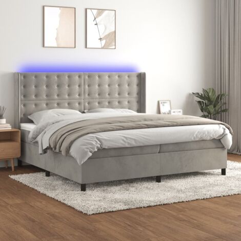Sommier tapissier,Cadre de Lit adulte + Matelas à ressorts + LED Gris clair 200x200 cm Velours -11174