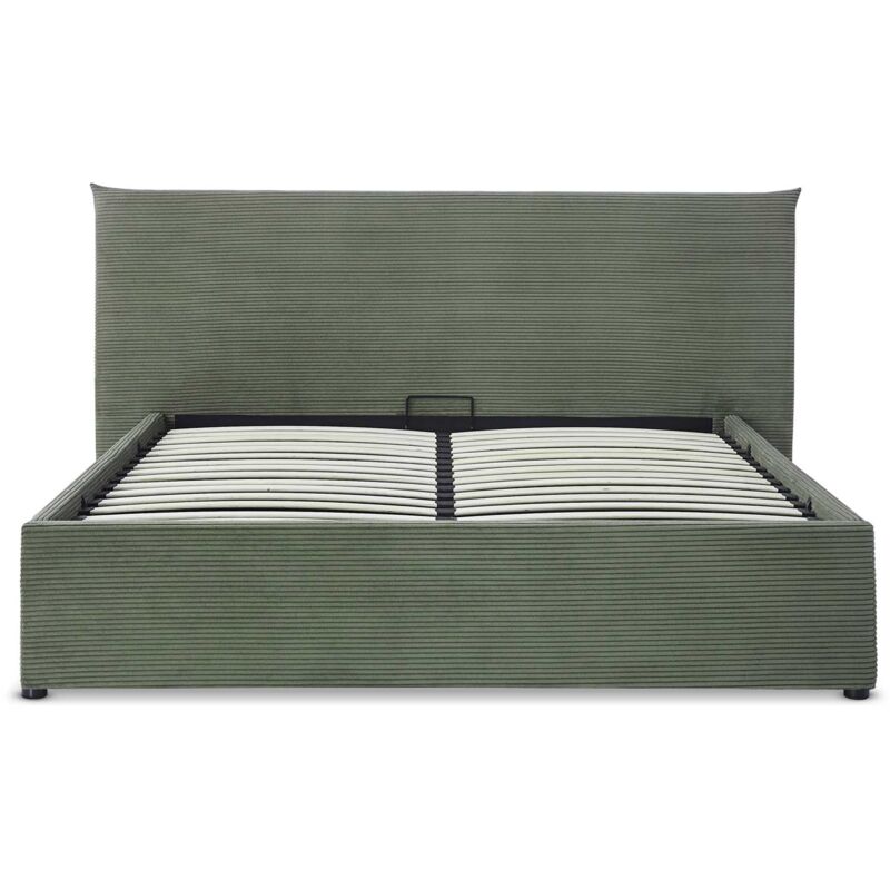 Frankystar - Somnus - Lit coffre rembourré en velours côtelé, sommier à lattes 160x200 cm, vert