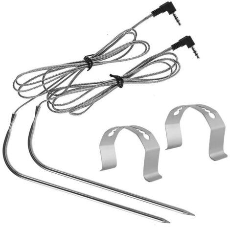 Sonda de temperatura para carne de pellets Camp Chef (paquete de 2), sensor de temperatura, incluye 2 pinzas de acero inoxidable, accesorios para barbacoa Camp Chef