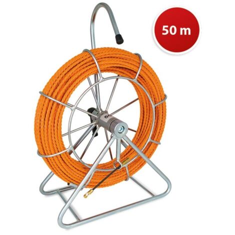 Sonda tiracavi elicoidale in poliestere monofilo, Ø5,2mm, 50 metri, su aspo, con terminali M5 intercambiabili, arancione - Tecnid STOA5-050