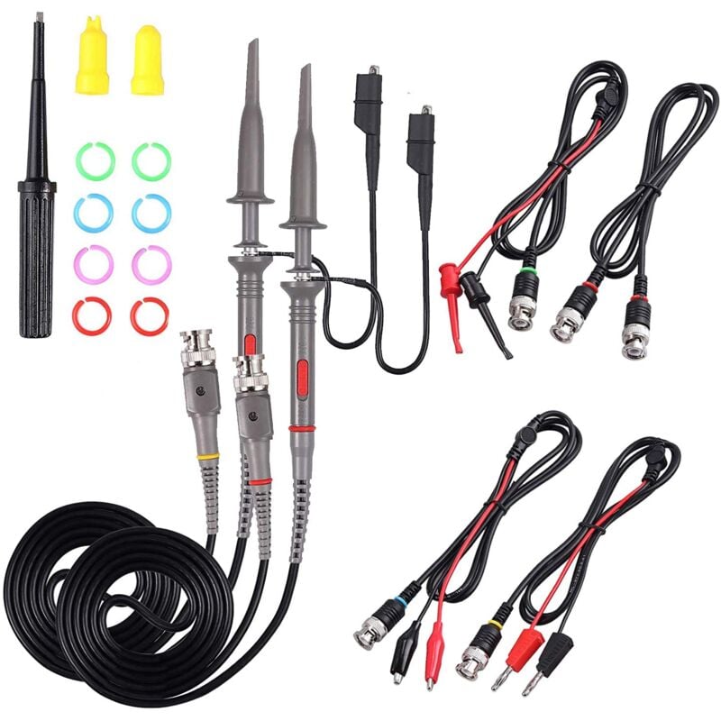 Sonde d'oscilloscope universelle avec Kit d'accessoires, sondes à pince d'oscilloscope 100MHz avec Kit de cables de Test bnc vers Minigrabber