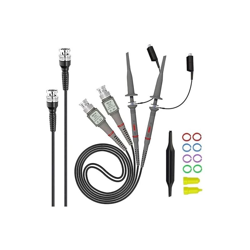 Sonde d'oscilloscope universelle avec Kit d'accessoires, sondes à pince d'oscilloscope 100MHz avec Kit de cables de Test bnc vers Minigrabber,(Avec