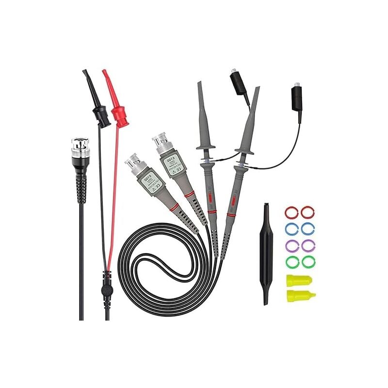 Sonde d'oscilloscope universelle avec Kit d'accessoires, sondes à pince d'oscilloscope 100MHz avec Kit de cables de Test BNC vers Minigrabber,(Avec