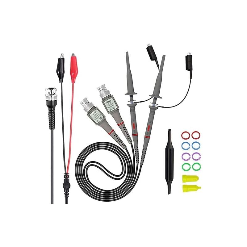 Sonde d'oscilloscope universelle avec Kit d'accessoires, sondes à pince d'oscilloscope 100MHz avec Kit de cables de Test bnc vers Minigrabber,(Avec
