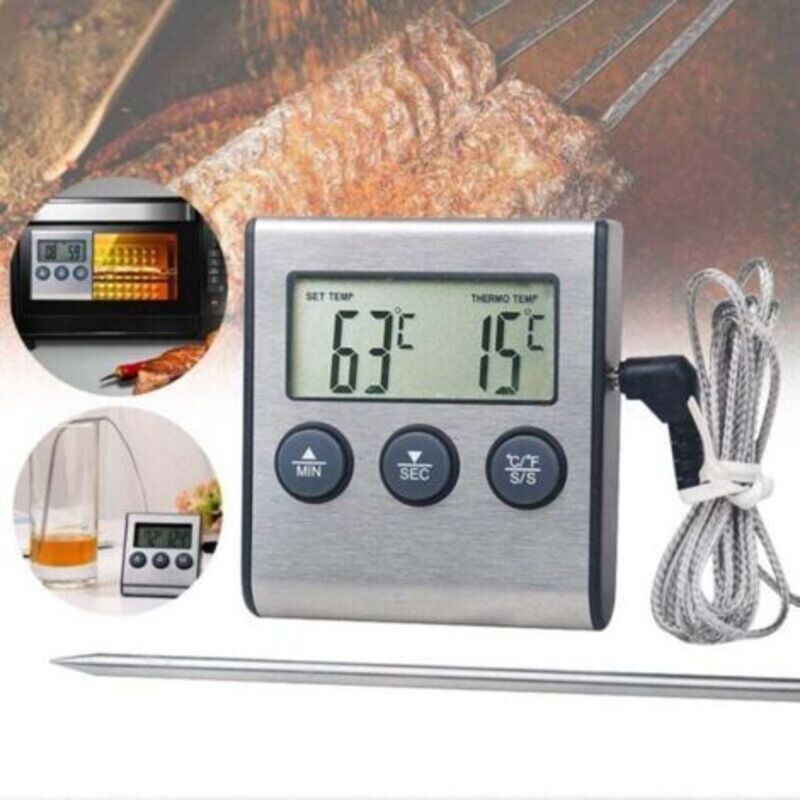 Sonde numérique de température pour viande, adaptée à la cuisson des viandes grillées, du lait, du vin et de l'eau.