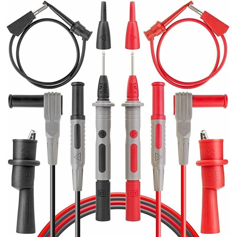 Sondes de Multimètre, de Cordon Test Electrique Inclus Pinces Crocodile, Mini Grip Fil, Petits Crochets et Sondes de Test