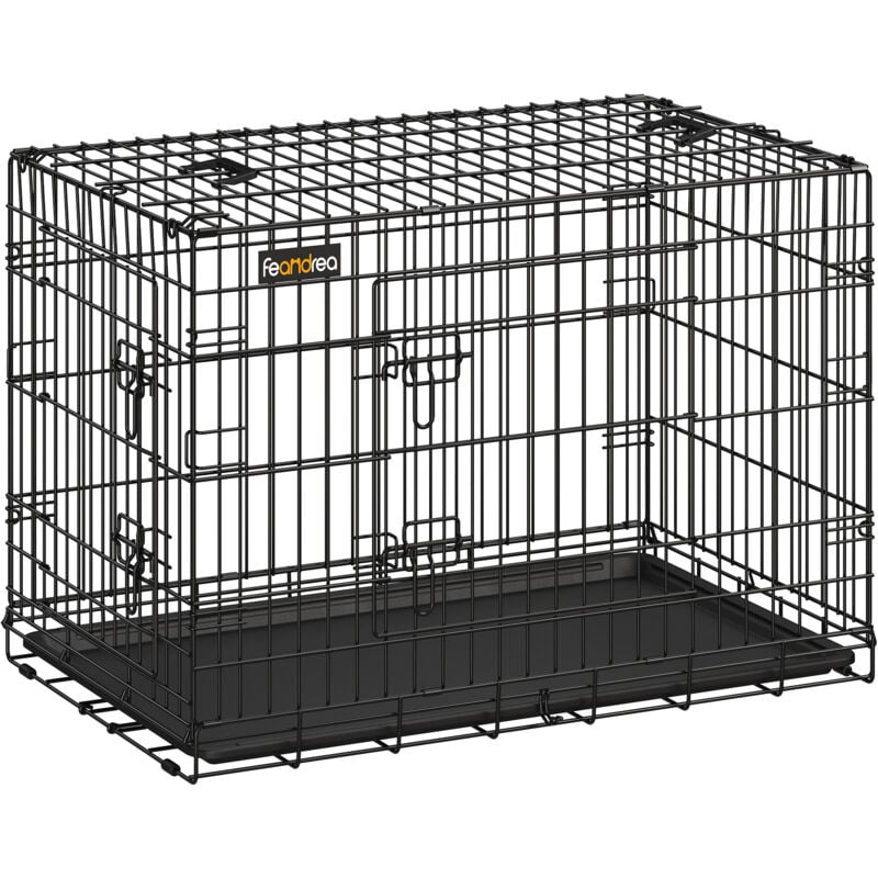 Feandrea Cage pour Chien Pliable avec 2 Portes, Plateau Amovible, Noir - 92,5 x 57,5 x 64 cm