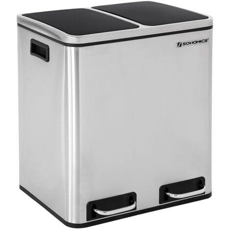 30L Mülleimer Mülltrennung Mülltrennsysteme mit 2 Inneneimern Treteimer für Küche Edelstahl 2 x 15L LTB30H