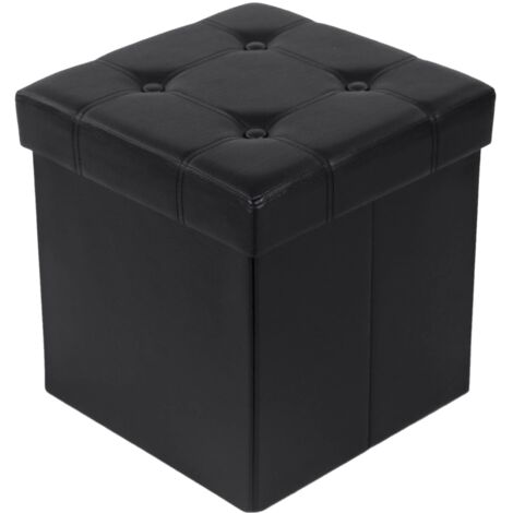 Songmics 38 cm Pouf Cubo Poggiapiedi Sgabello Pieghevole Carico Max. 300 kg Nero LSF30B