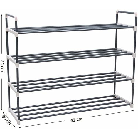 4 Tiers Shoe Rack Storage Shelves Hold Up To 20 Pairs Of Shoes 92 X 30 X 74cm W X D X H Grey Lsa14g