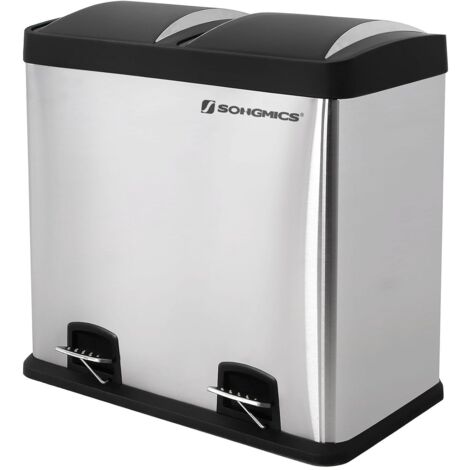 48L (2x24L) Poubelle de Cuisine Résistante avec pédales et 2 compartiments Tri Sélectif de recyclage en inox LTB48L