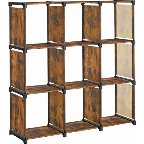 SONGMICS 9-Cube DIY Storage Shelves, Open Bookshelf, Closet for Family Study, Organiser Rack, Cabinet in Living Room, Rustic Brown LSN045X12