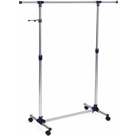 Adjustable Garment Rack Coat Hanging Rail Clothes Stand with Wheels - Stainless Steel Clad Pipe/Additional Coat Hook, Blue LLR01L