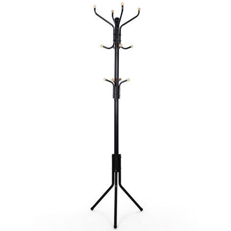 SONGMICS Appendiabiti da Terra, Attaccapanni Autoportante in Metallo, Altezza 182 cm, 12 Ganci, per Vestiti, Cappelli, Borse, Nero RCR19B