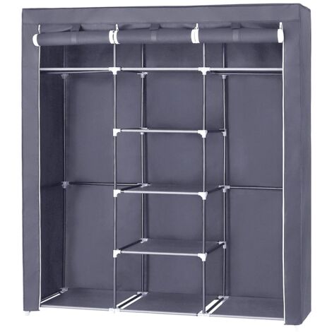 SONGMICS Armadio in Tessuto, Guardaroba Pieghevole con Barra di Sospensione, Appendiabiti, Scaffale per Borse, Giocattoli, Scarpe, Soggiorno, Camera da Letto, 150 x 45 x 175 cm, Grigio RYG12G