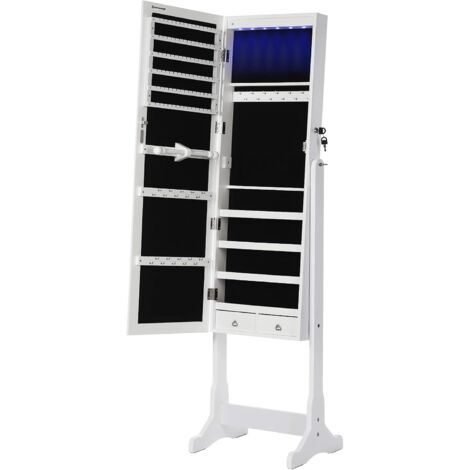 Armoire à bijoux armoire de rangement sur pieds avec serrure et LED JBC94W