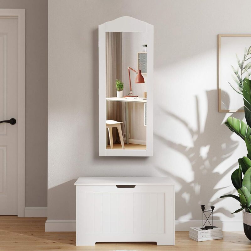Armoire à Bijoux, Armoire de Rangement Mural, avec Miroir, Blanc JBC83W - Blanc