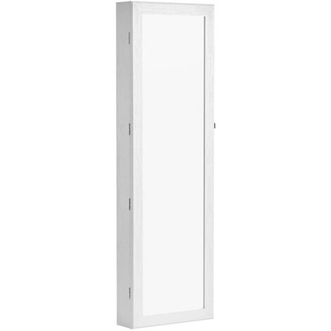 Songmics – Armoire à bijoux murale avec miroir – 84 emplacements pour bagues – 90 compartiments pour boucles d'oreilles – Verrouillable – Blanc