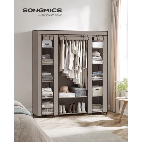 Songmics – Armoire de rangement en tissu – Penderie avec housse – 45 x 150 x 175 cm – 12 compartiments – Cadre en métal – Pour chambre taupe