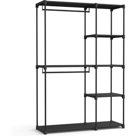Songmics – Penderie pliable en tissu noir – Armoire métallique avec barres de suspension – Dimensions 43 x 124 x 182 cm – Capacité 15 kg par tringle