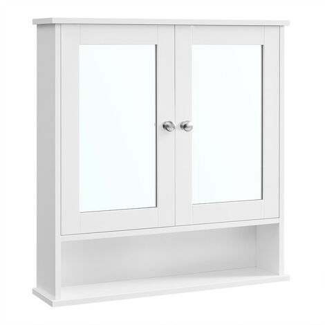 Armoire de toilettes Salle de bains Blanche murale avec portes et miroirs LHC002