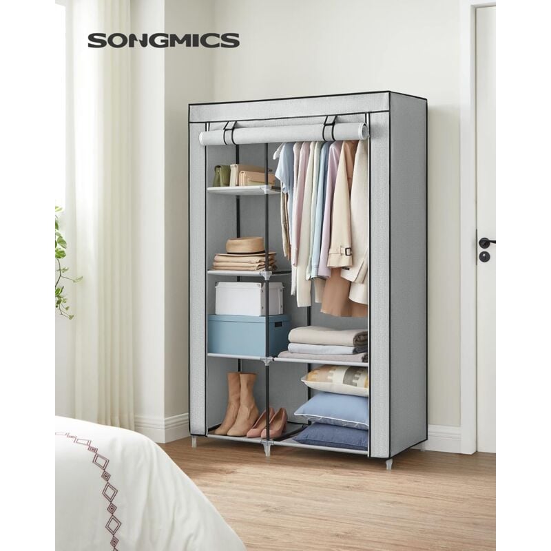 SONGMICS Armoire à Vêtements, Penderie, 1 Tringle à Vêtements, 6 Niveaux, Tissu Non-tissé, Cadre Métallique, 45 x 105 x 168 cm, pour Chambre,