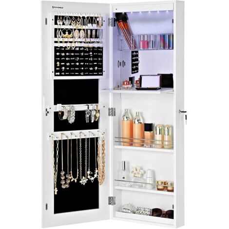 Armoire à Bijoux Psyché Murale Suspendu avec Serrure et miroir Blanc JBC63WV1