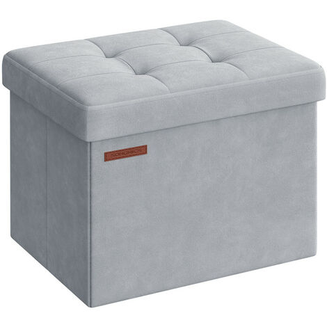 SONGMICS Banc de Rangement, Boîte Pliable en Velours, Repose-Pieds avec Couvercle, 31 x 41 x 31 cm, Capacité de Charge 130 kg, pour Couloir, Salon, Chambre, Gris Tourterelle