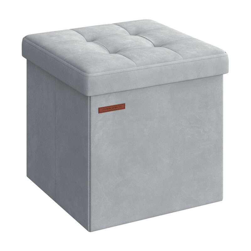 Songmics - Banc de Rangement, Boîte Pliable en Velours, Repose-Pieds avec Couvercle, 38 x 38 x 38 cm, Capacité de Charge 300 kg, pour Couloir, Salon,