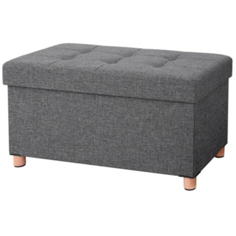 Songmics – Banc de rangement pliable 76 x 38 x 40 cm – Coffre avec couvercle – Pieds en bois massif – Capacité 300 kg – Gris foncé