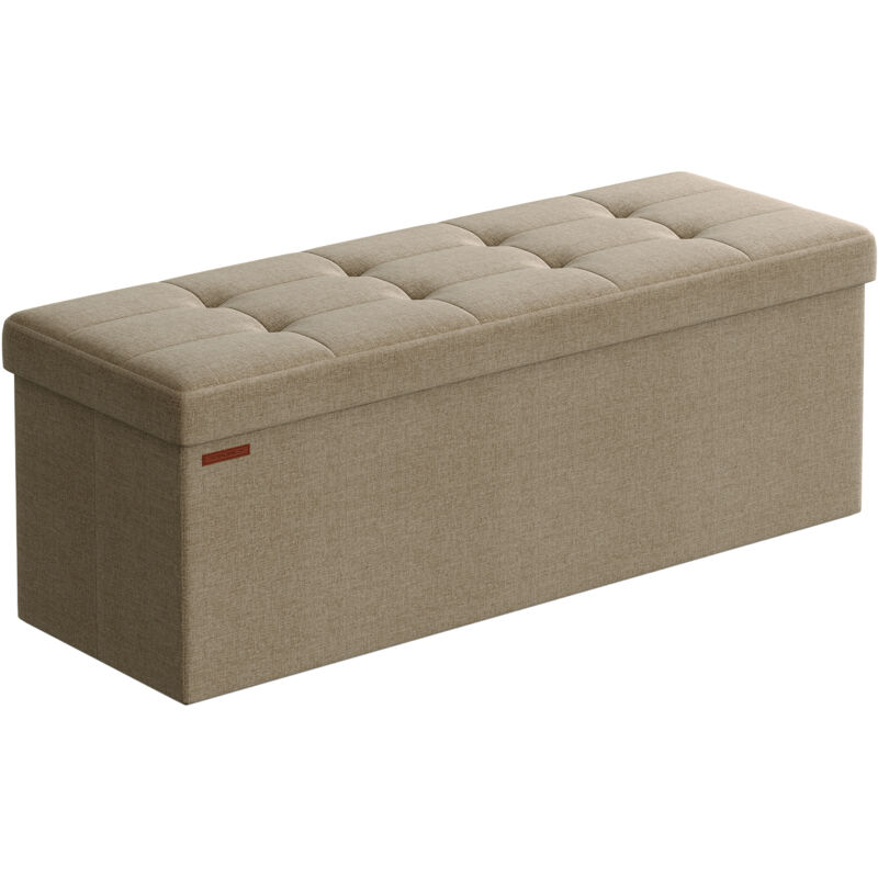 Banc de Rangement Pliable de 110 cm, Coffre de Rangement, Tabouret Repose-Pieds, Pouf de Chambre, Taupe Clair - Songmics