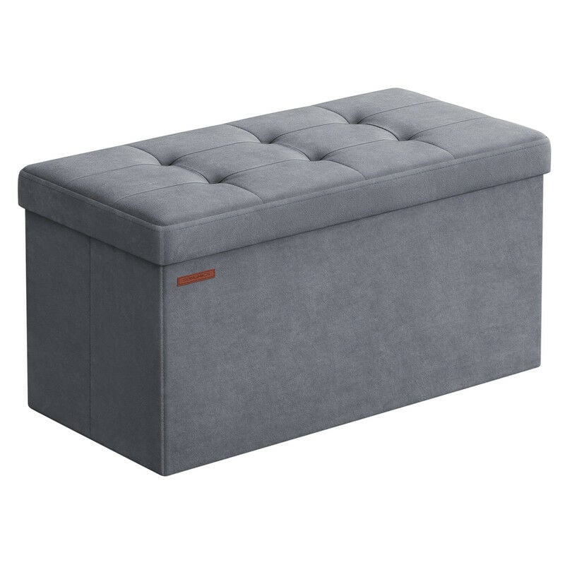 Songmics - Banc de Rangement, Pouf en Velours, avec Couvercle, avec 2 Boîtes, 38 x 76 x 38 cm, Capacité de Charge 300 kg, pour Couloir, Salon,